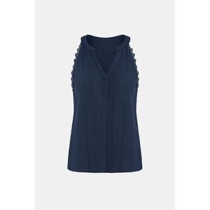 Navy Blue Textured Gauze Sleeveless Top‎